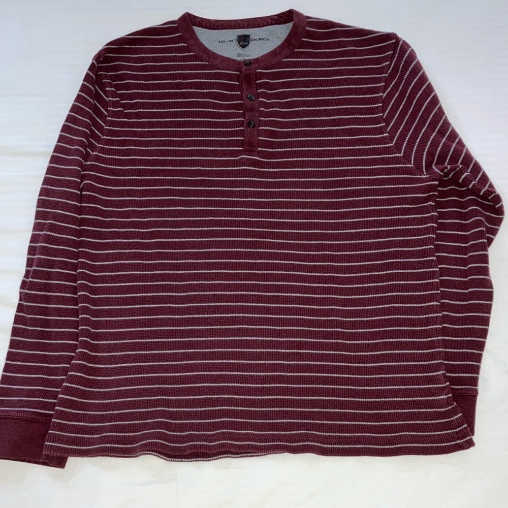 Men's size large waffle fabric Burgundy gray Striped Henley Shirt Indian cotton